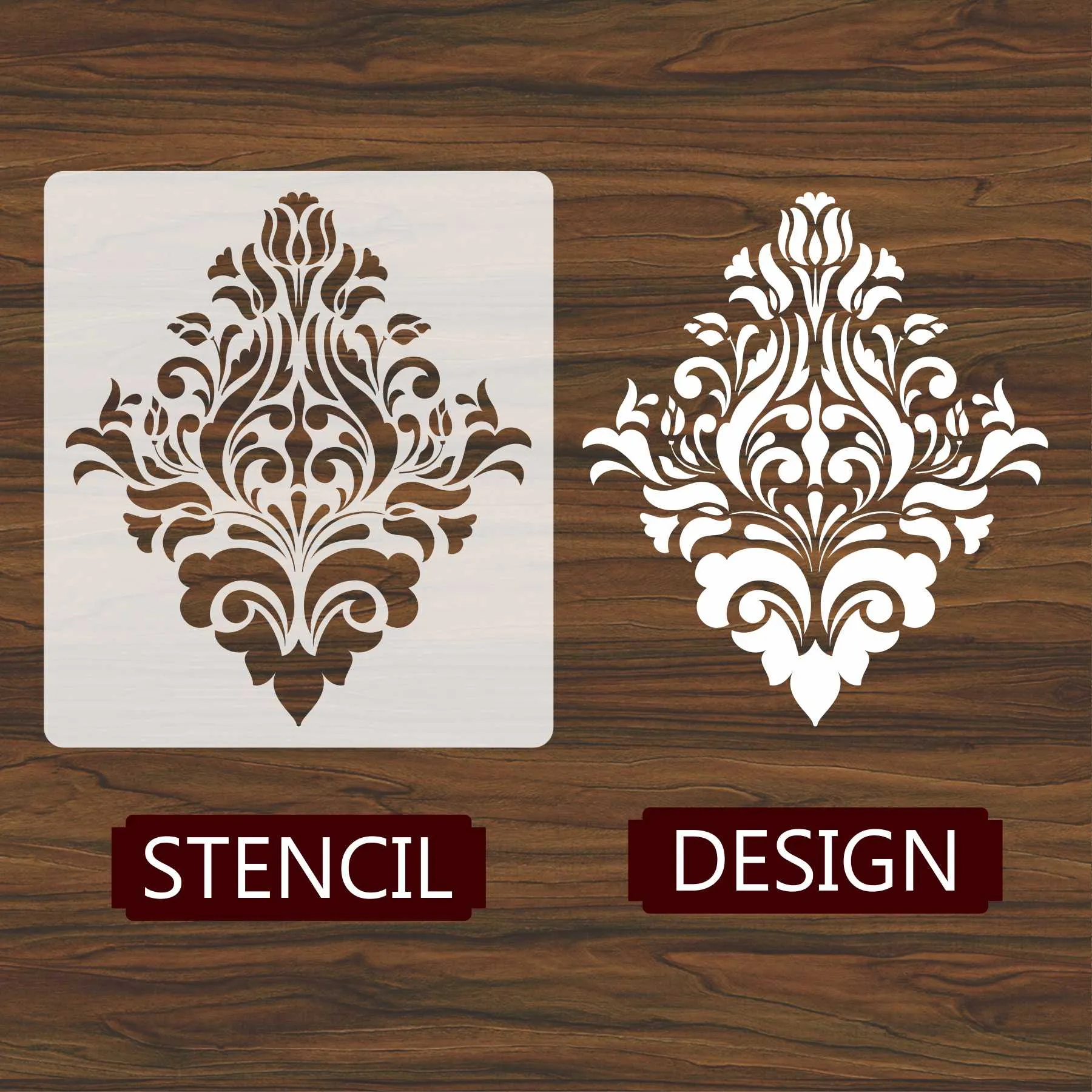 Element Damask Pattern Reusable Stencil For Canvas And Wall Painting.ID#233