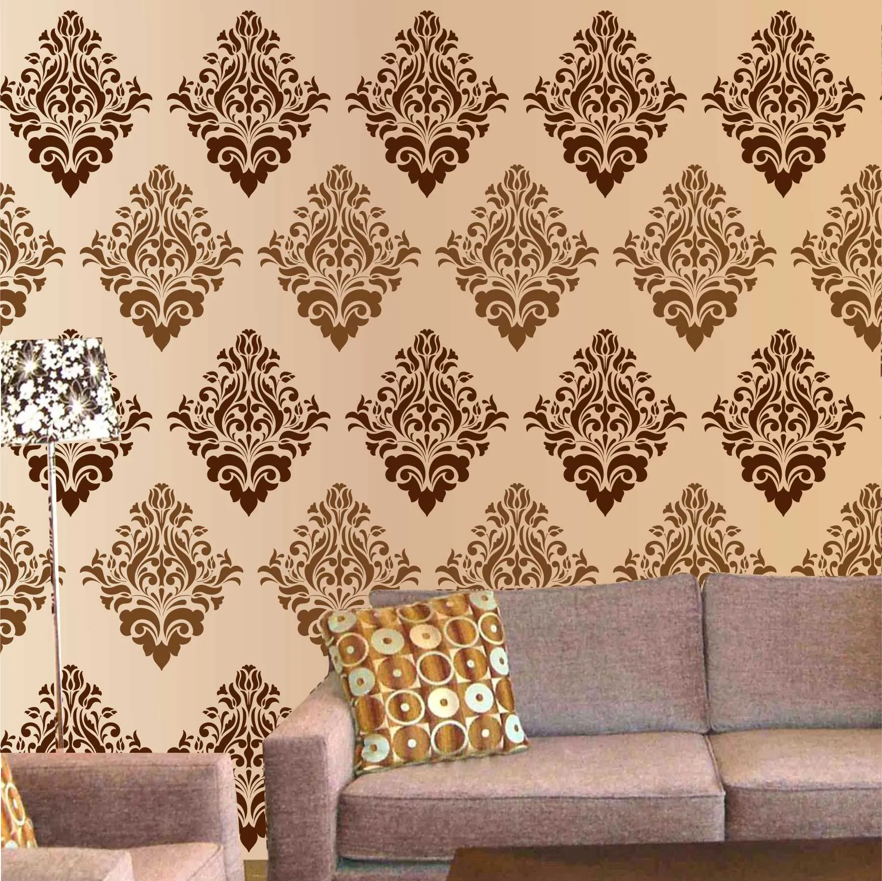 Element Damask Pattern Reusable Stencil For Canvas And Wall Painting.ID#233