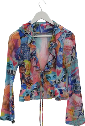 Elsie & Fred Multicoloured Graphic Print Chiffon Shirt UK XXS