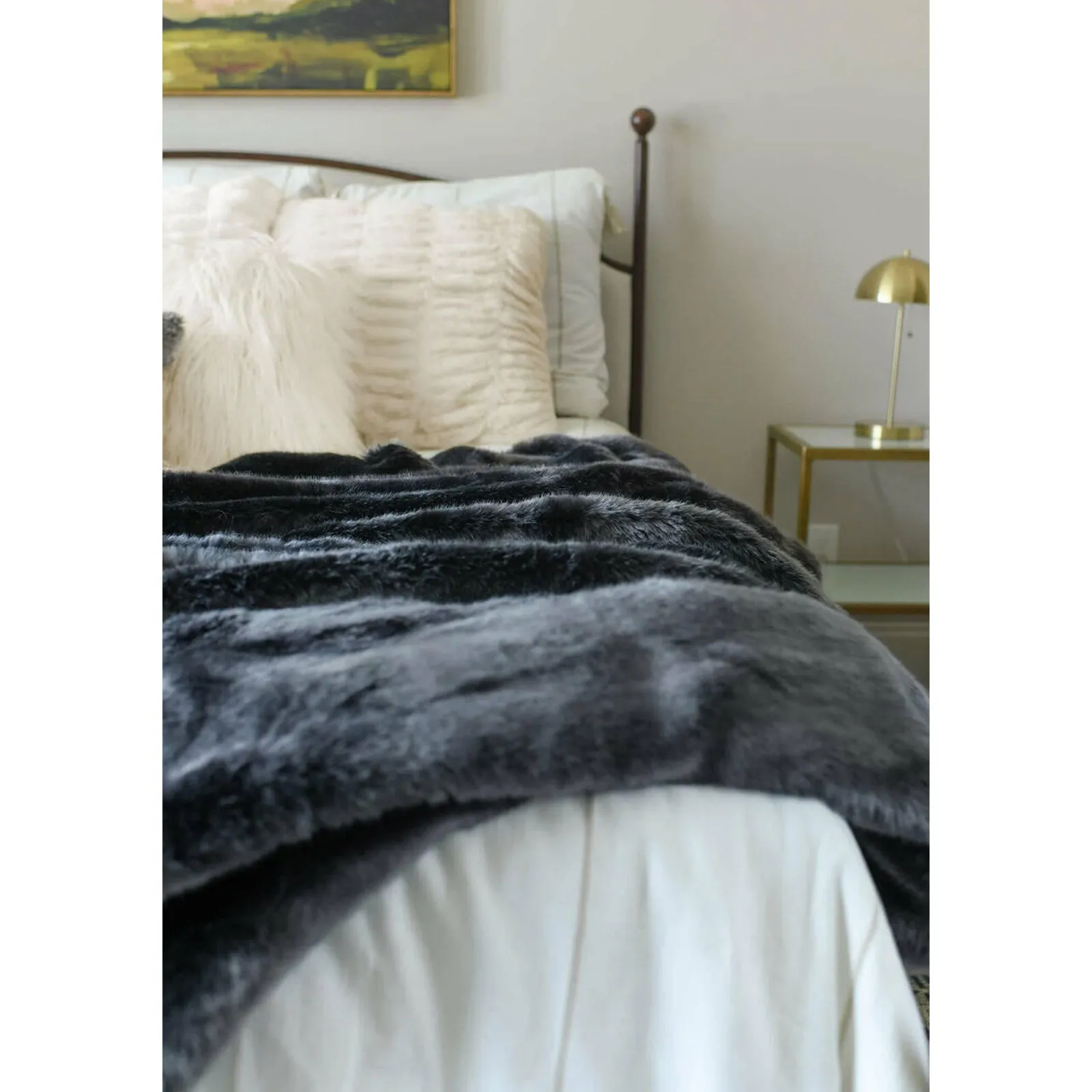 Faux Graphite Mink Throw