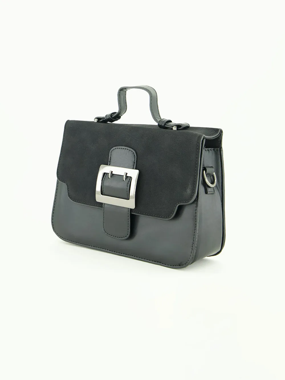 Flap Handbag.Gun Metal Buckle And Trims.
