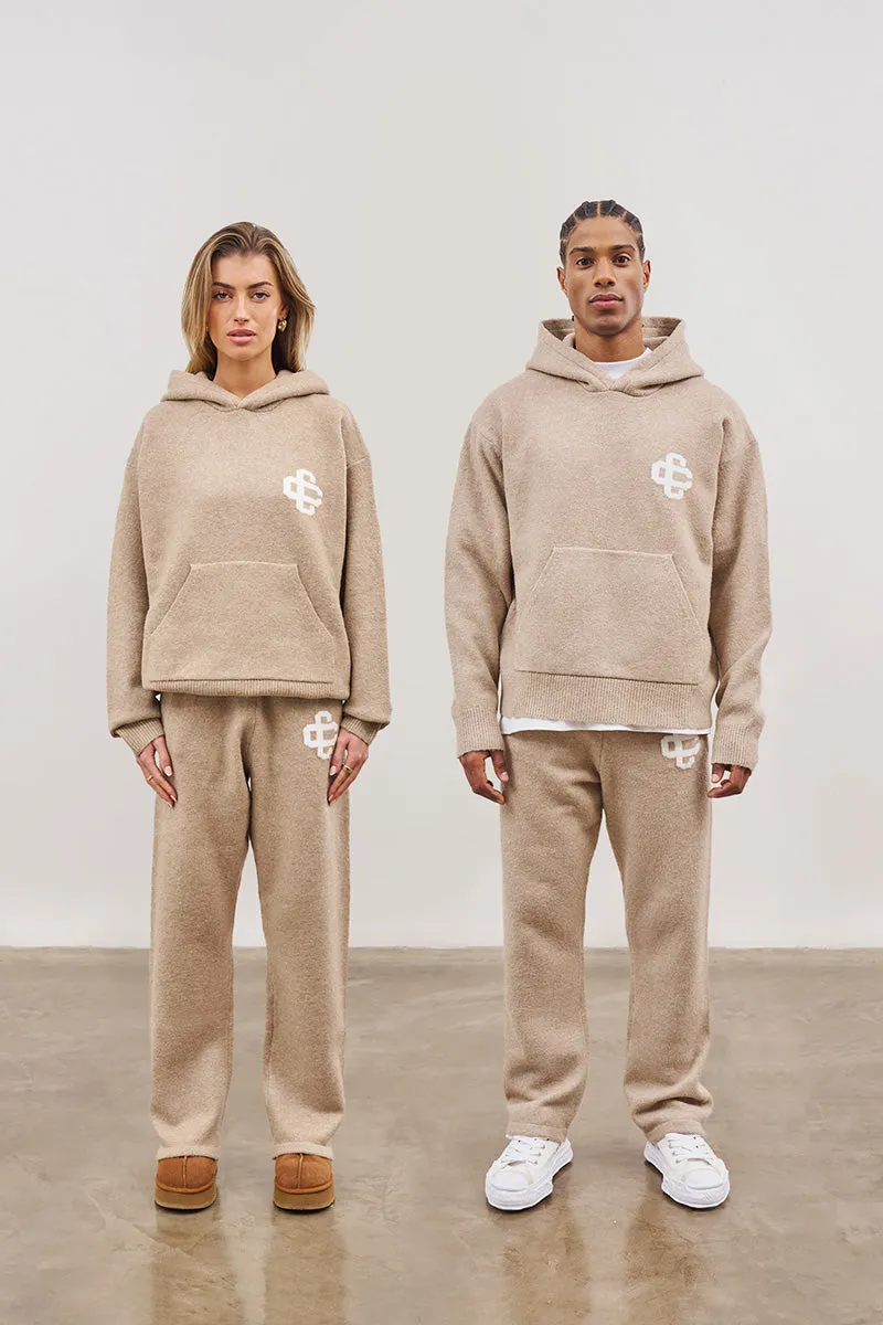 FLUFFY KNIT EMBLEM JOGGERS - BEIGE
