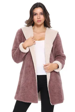FUR HOODED COAT WITH SIDE POCKET
