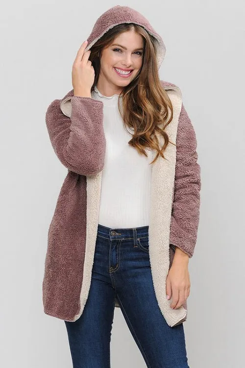 FUR HOODED COAT WITH SIDE POCKET