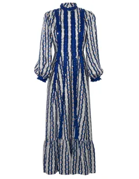 Gigi Grey Blue Link Silk Maxi Dress