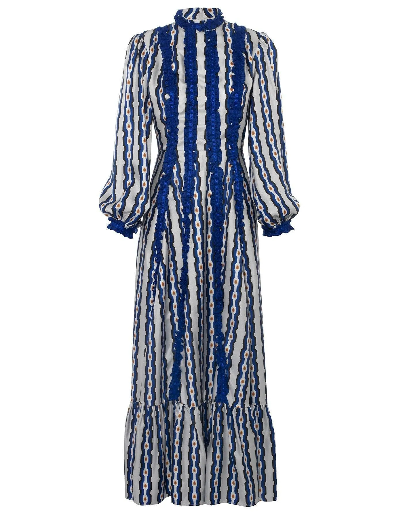 Gigi Grey Blue Link Silk Maxi Dress