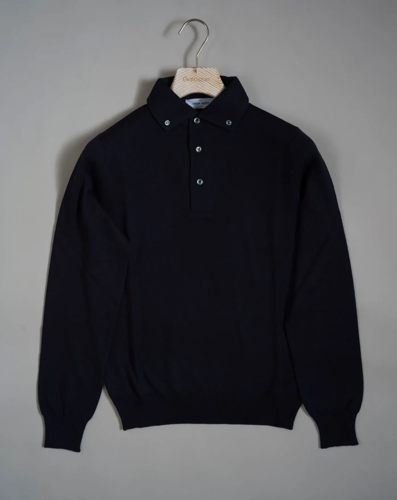 Gran Sasso Merino Wool Button-Down Polo / Navy