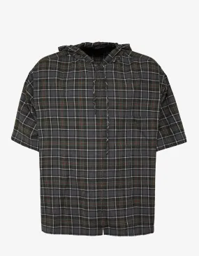 Grey Check Short Sleeve Hooded Shirt -