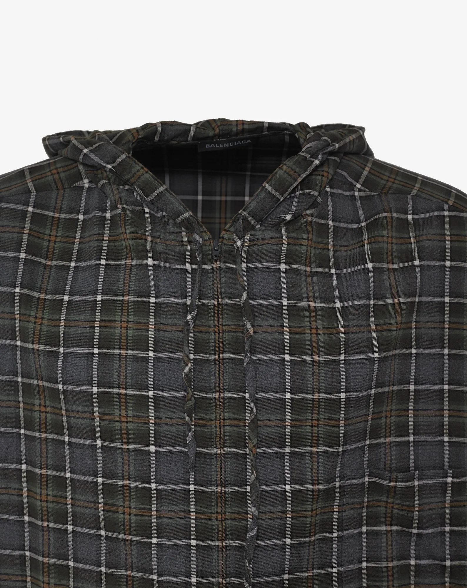 Grey Check Short Sleeve Hooded Shirt -
