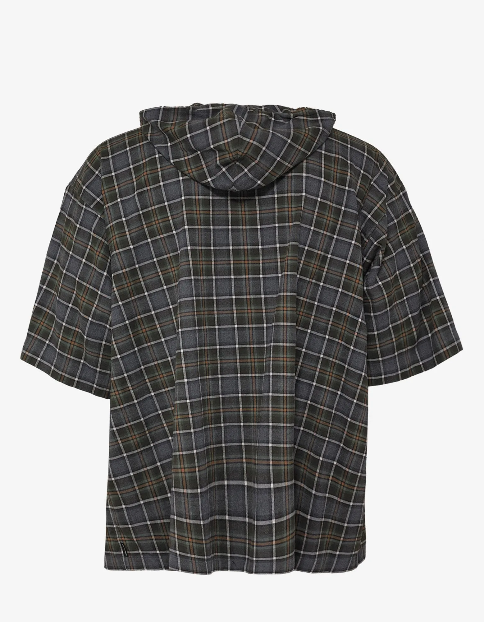 Grey Check Short Sleeve Hooded Shirt -