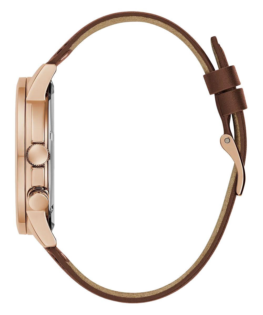 GUESS Mens Brown Rose Gold Tone Multi-function Watch
