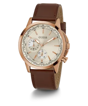 GUESS Mens Brown Rose Gold Tone Multi-function Watch