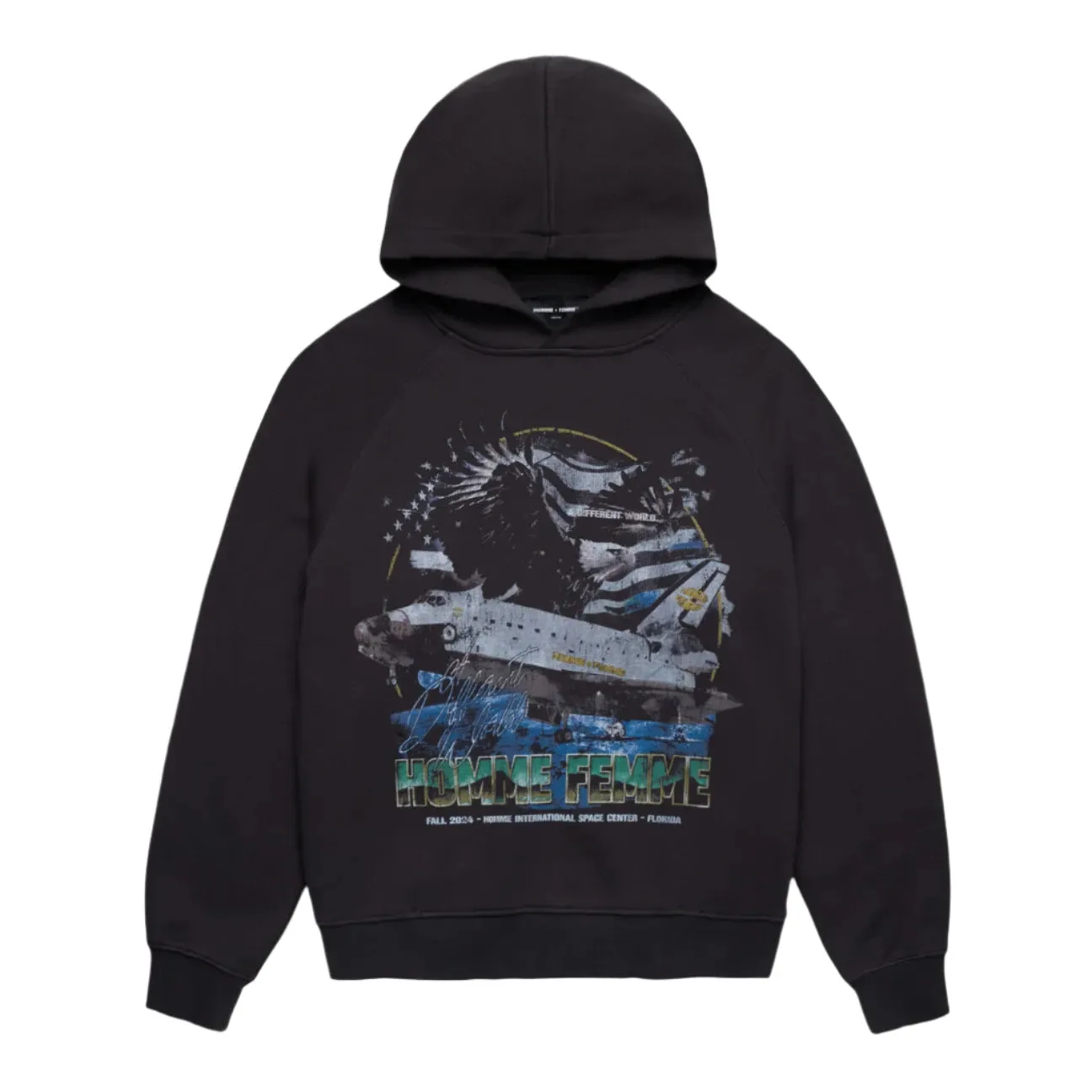 Homme Femme Space Ship Hoodie - Black