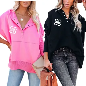 Hooded button pullover