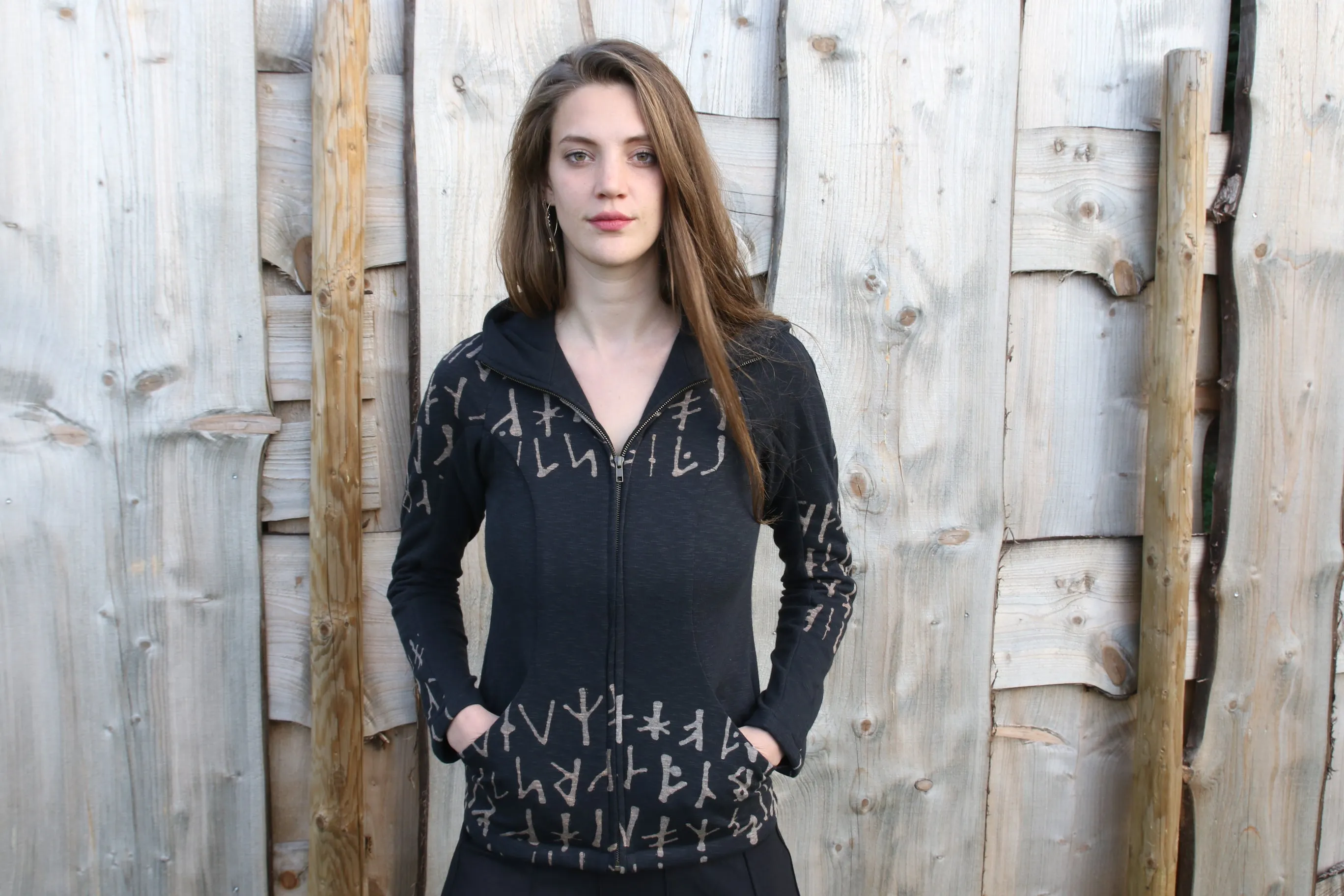Jacket zip hood woman print