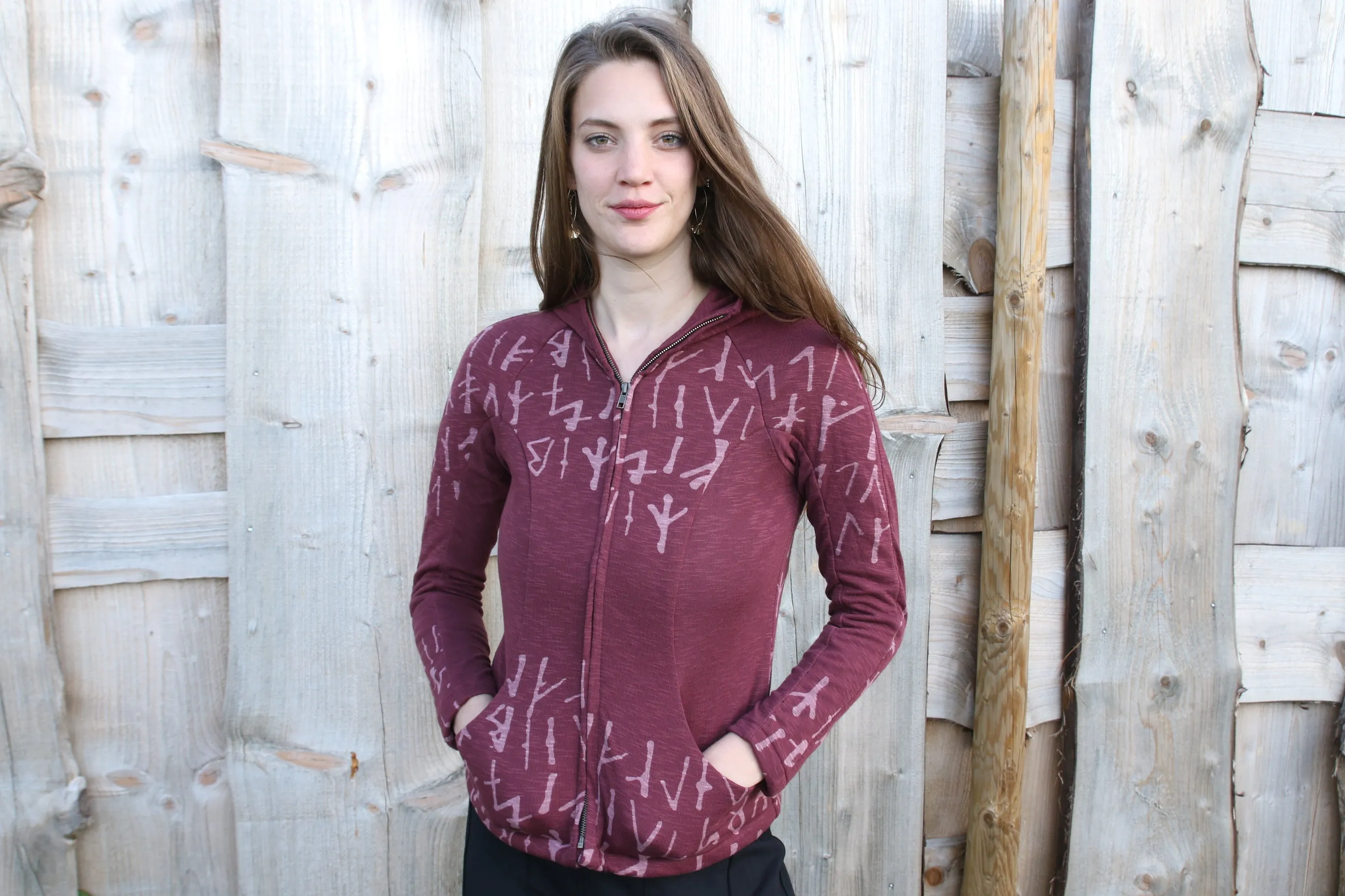 Jacket zip hood woman print