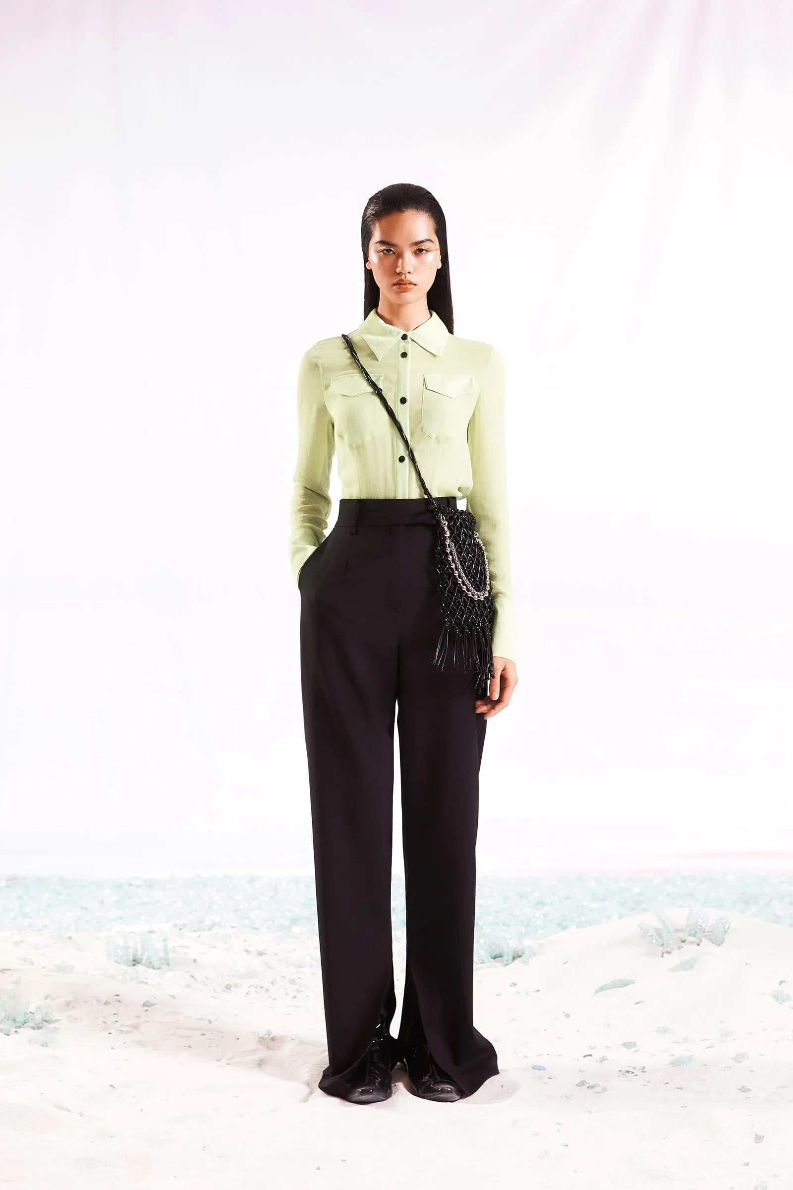 Lime Crinkle Chiffon Shirt