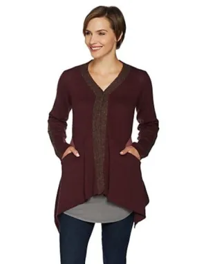 LOGO by Lori Goldstein Mixed Gauge Colorblock Cardigan X-Large	Vintage Mauve