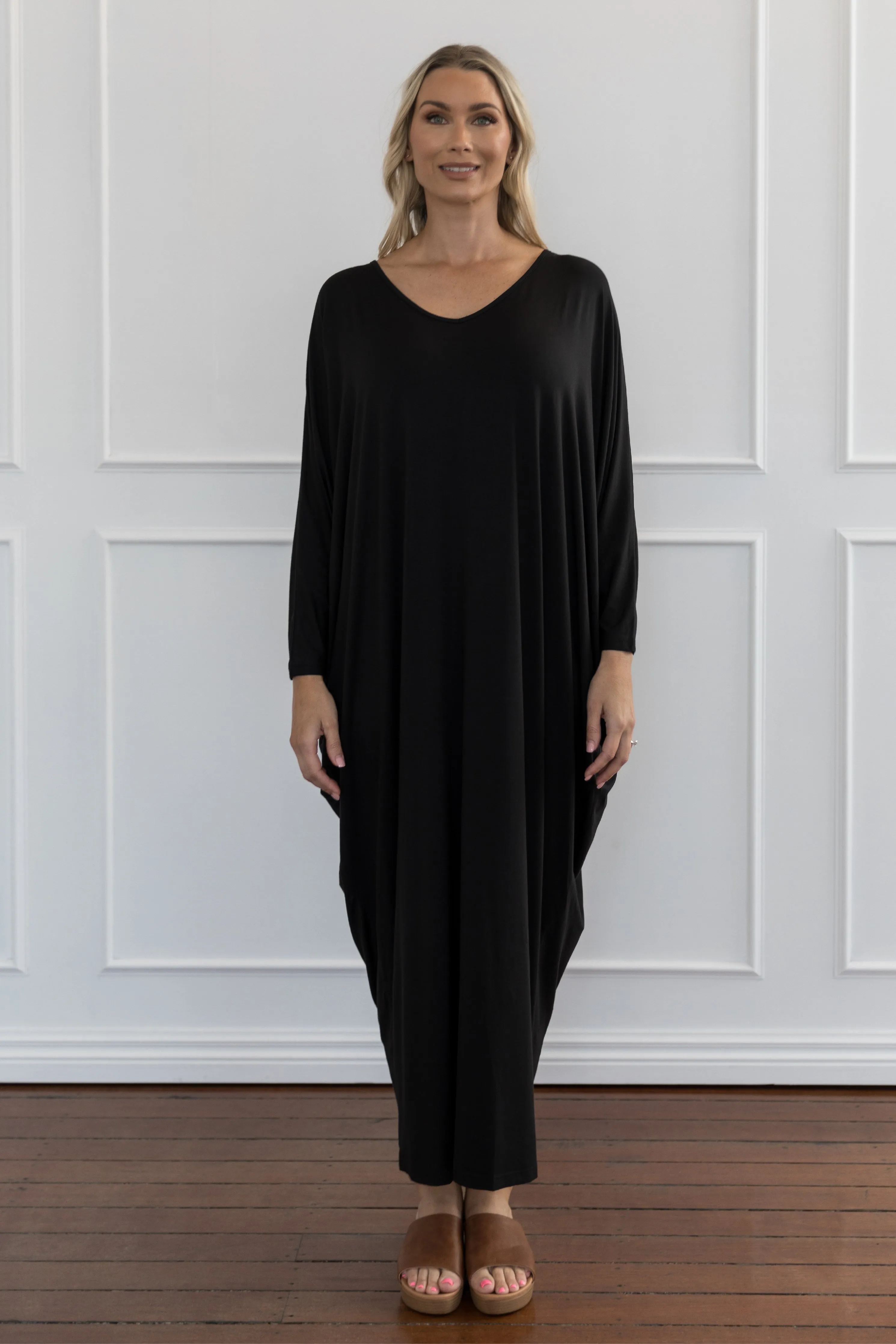 Long Sleeve Maxi Miracle Dress in Black