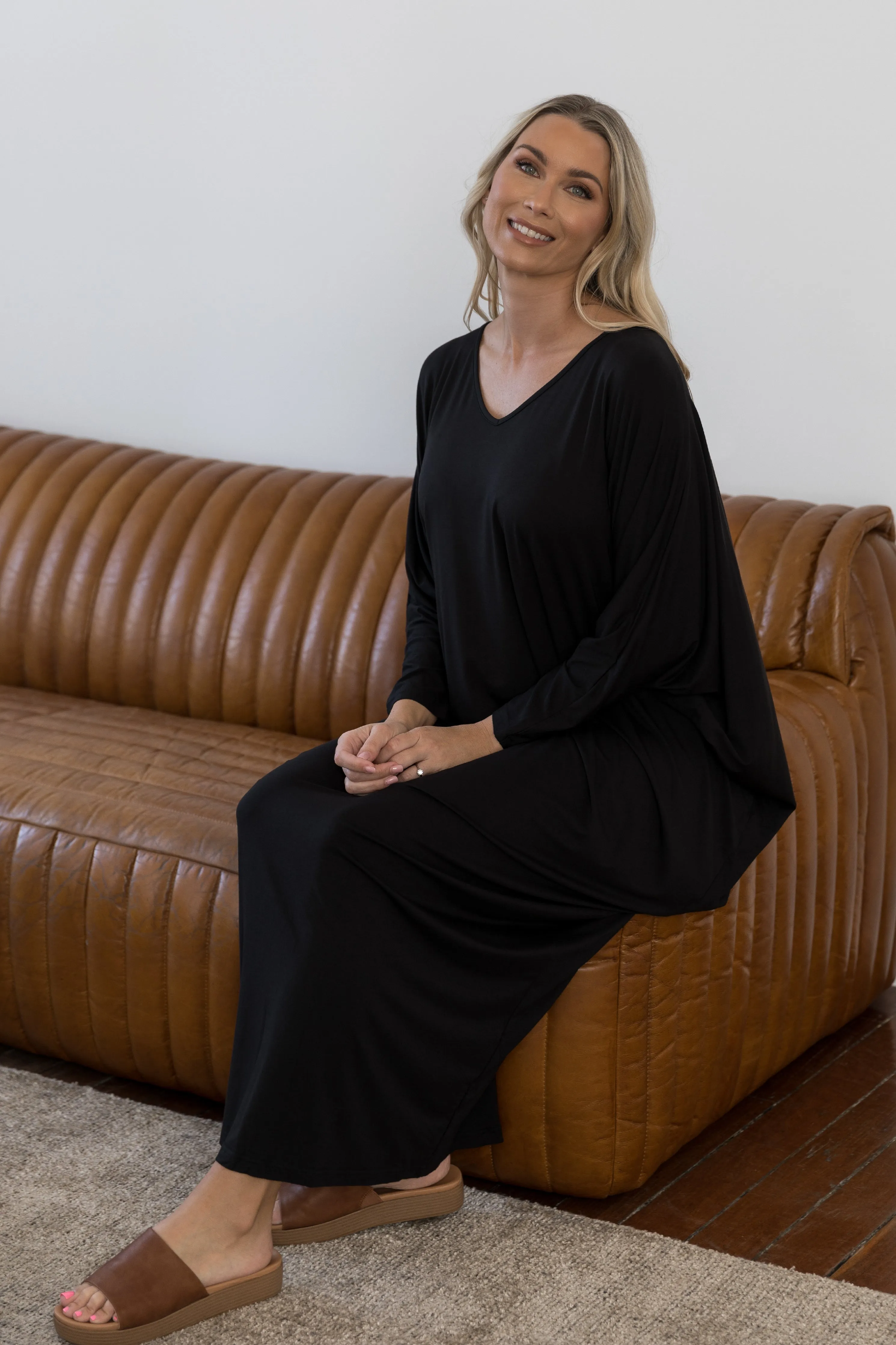 Long Sleeve Maxi Miracle Dress in Black