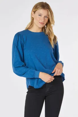 Long Sleeve Shirred Shoulder Crew Top