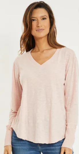 Long Sleeve Waffle Mix V-Neck Top