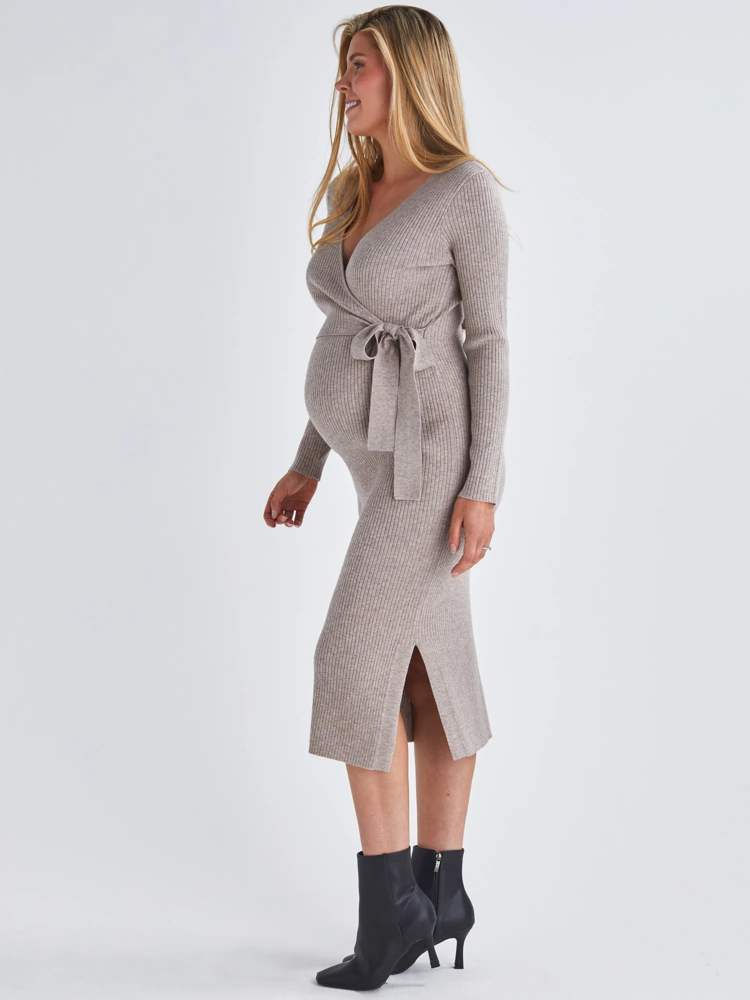 Lucille Knit Maternity Midi Dress in Gravel
