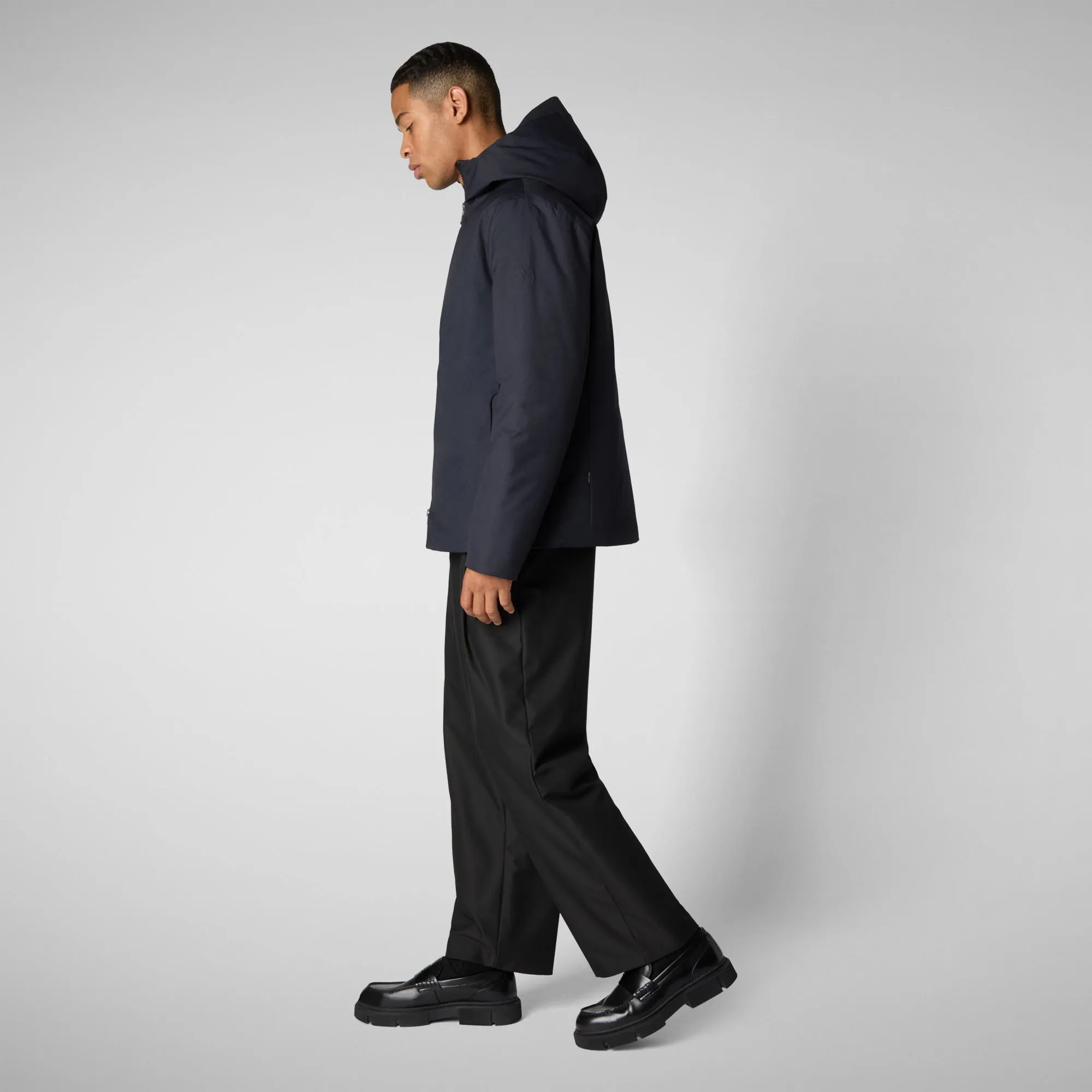 Mens Barnaby Hooded Puffer Jacket - Animal-Free, Blue Black