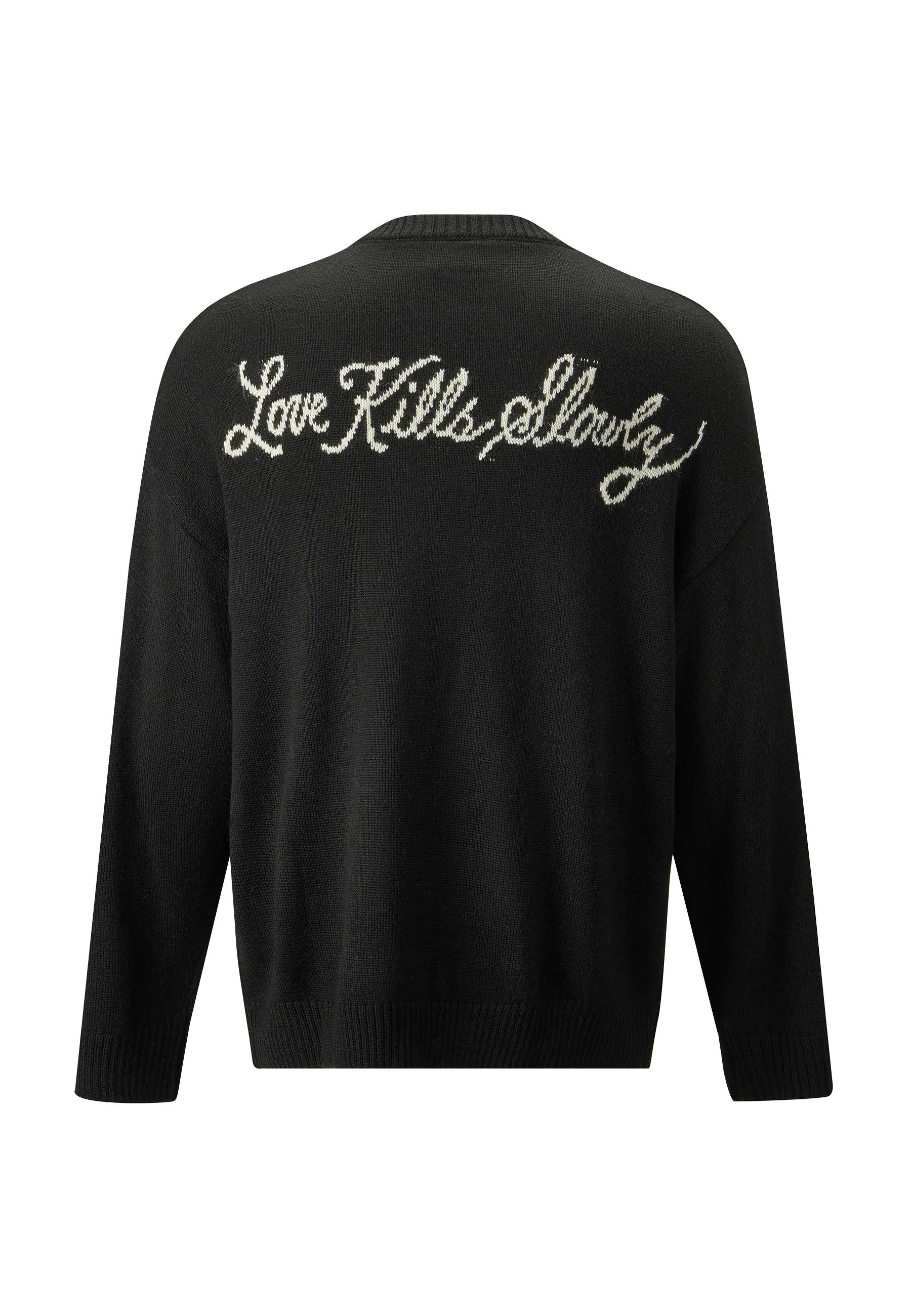 Mens Skull In Flames Jaquard Knitted Jumper - Black/Off White