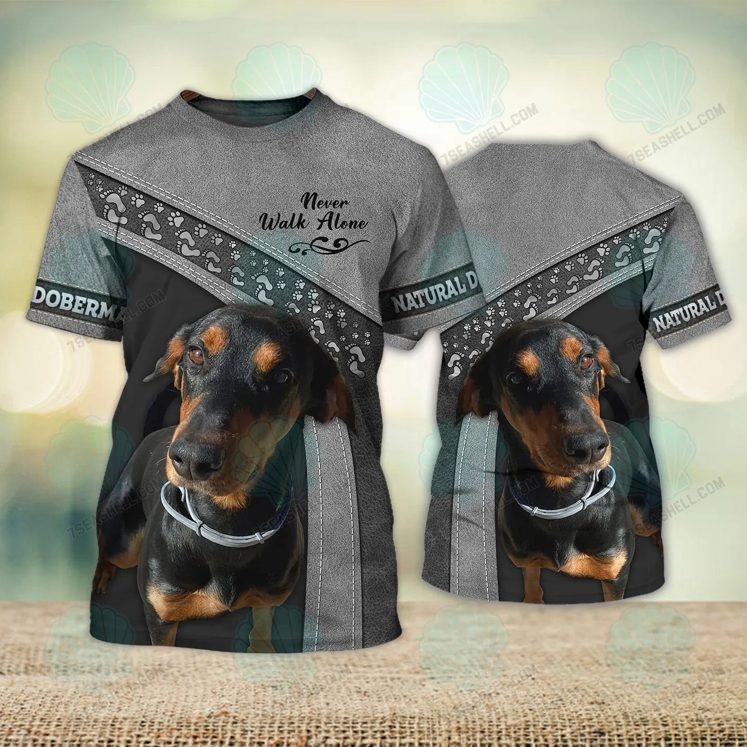 Natural Doberman Never Walk Alone 3D Full Print Shirts, Christmas Dog Memorial Gifts for loss of Dog