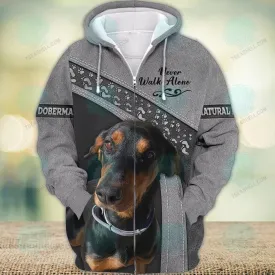 Natural Doberman Never Walk Alone 3D Full Print Shirts, Christmas Dog Memorial Gifts for loss of Dog