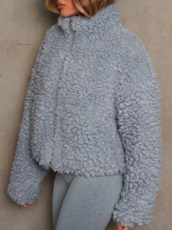 New Faux Fur Coats For Women Long Sleeves High Collar Casual Stretch White Winter Short Coat