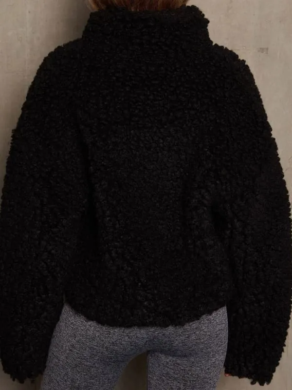 New Faux Fur Coats For Women Long Sleeves High Collar Casual Stretch White Winter Short Coat