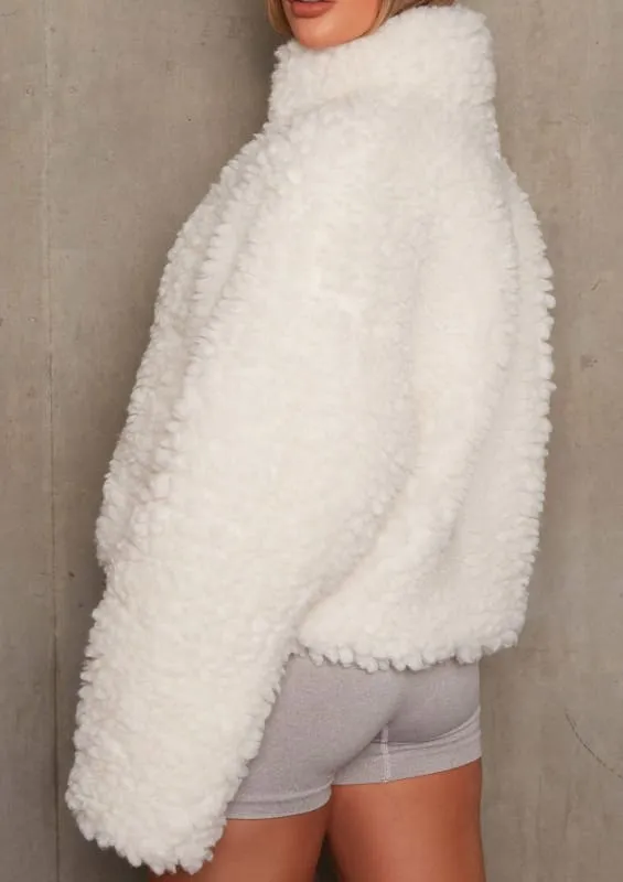 New Faux Fur Coats For Women Long Sleeves High Collar Casual Stretch White Winter Short Coat