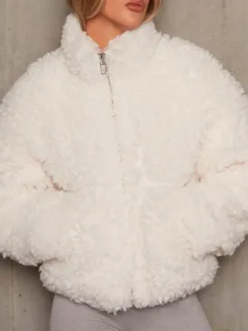 New Faux Fur Coats For Women Long Sleeves High Collar Casual Stretch White Winter Short Coat