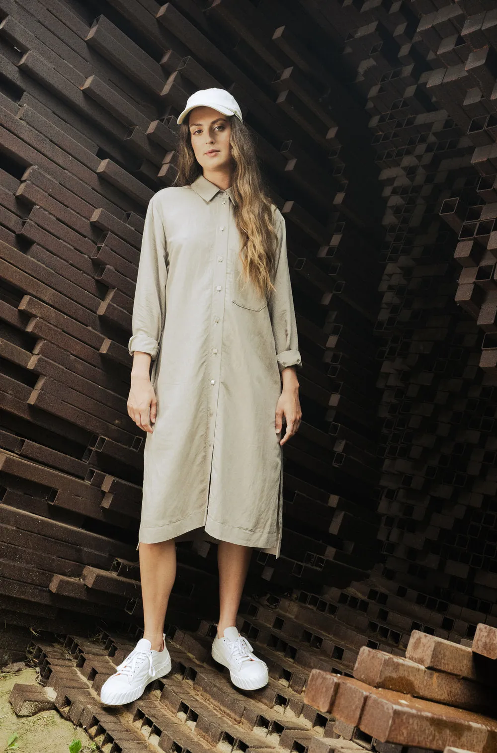 Oran Shirt Dress in Stone Linen