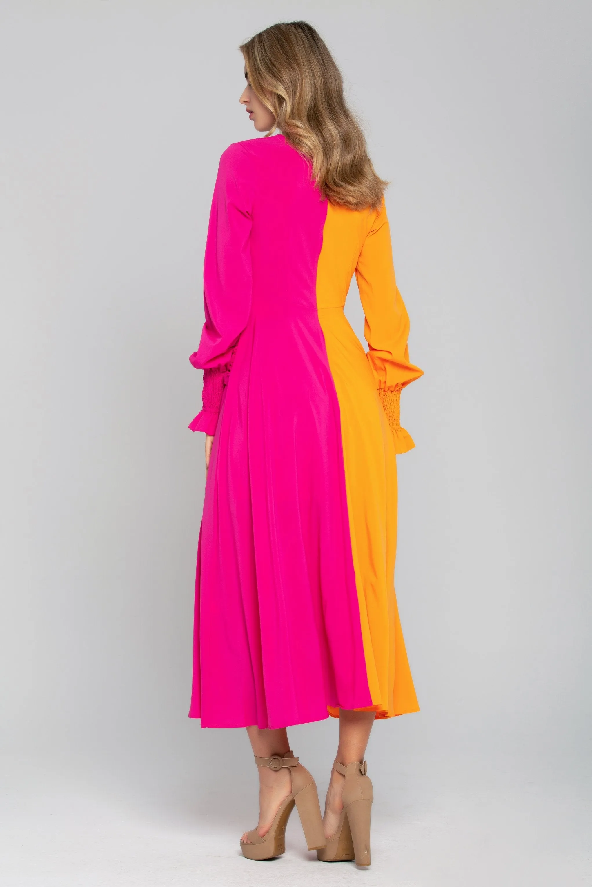 Orange and Pink Cinched Maxi Dress