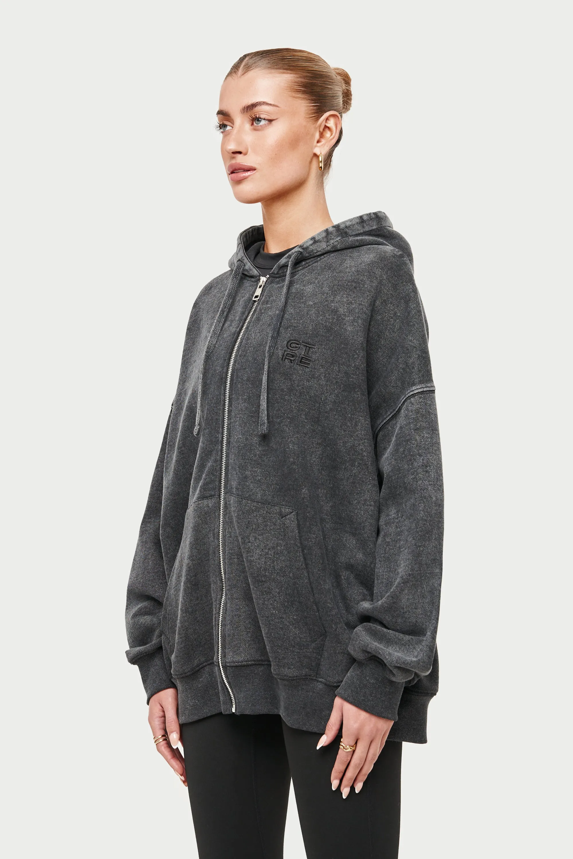 OVERSIZED ZIP THROUGH HOODIE - ACID WASH