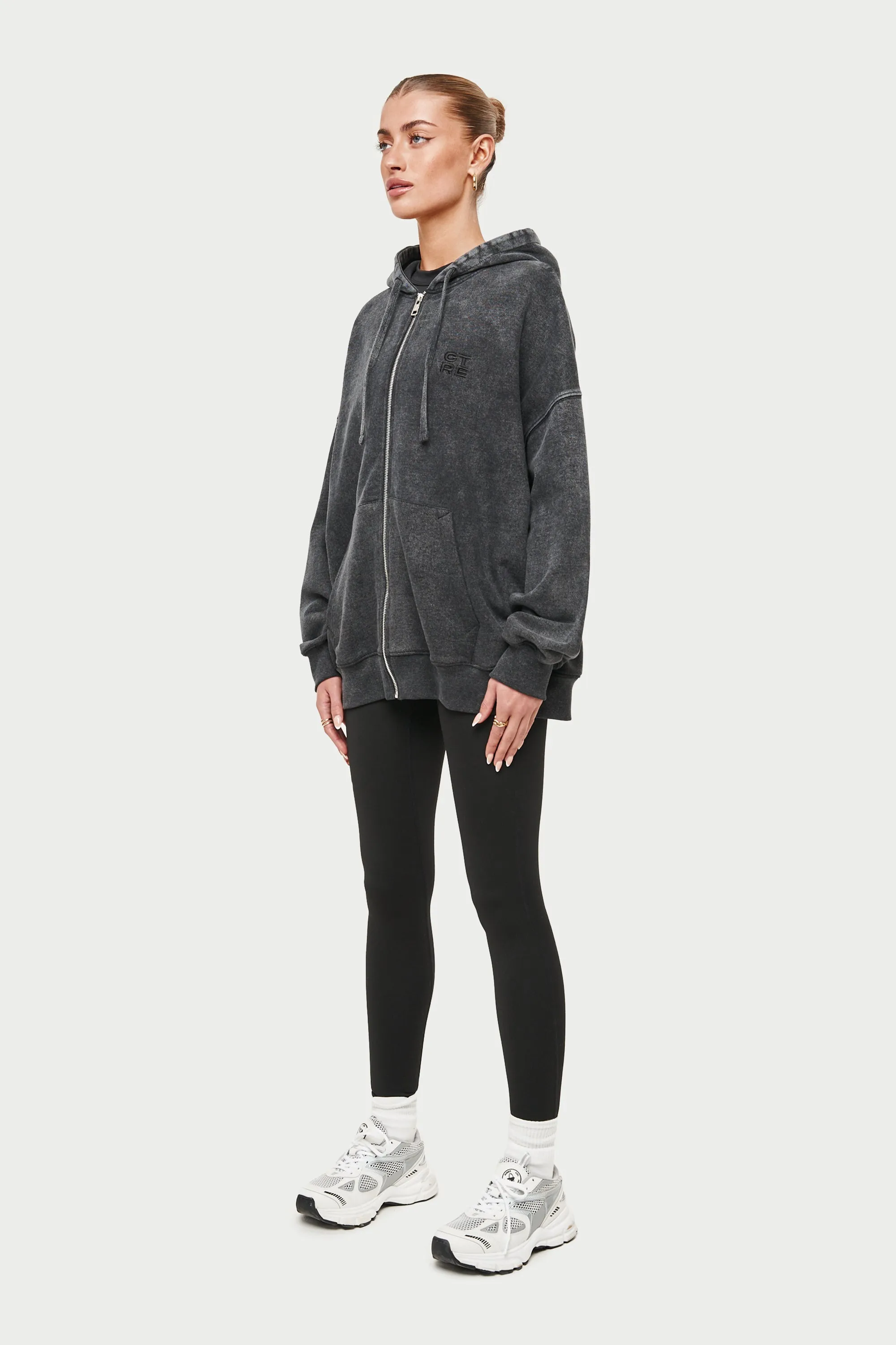OVERSIZED ZIP THROUGH HOODIE - ACID WASH