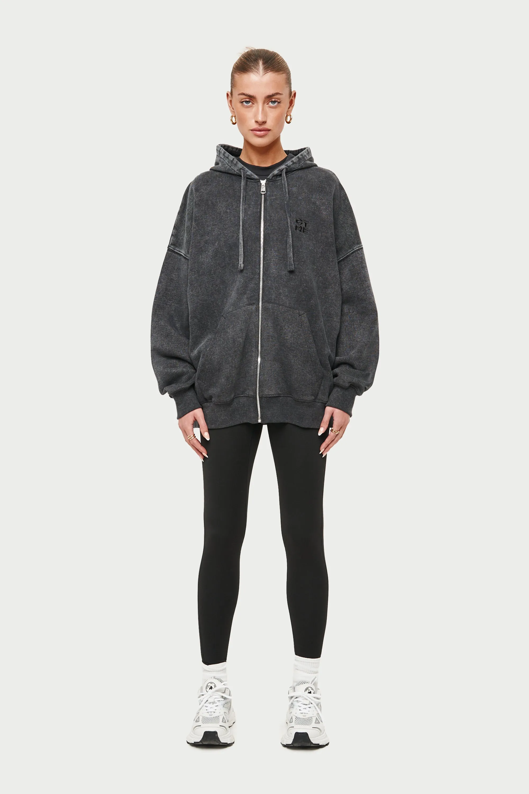 OVERSIZED ZIP THROUGH HOODIE - ACID WASH