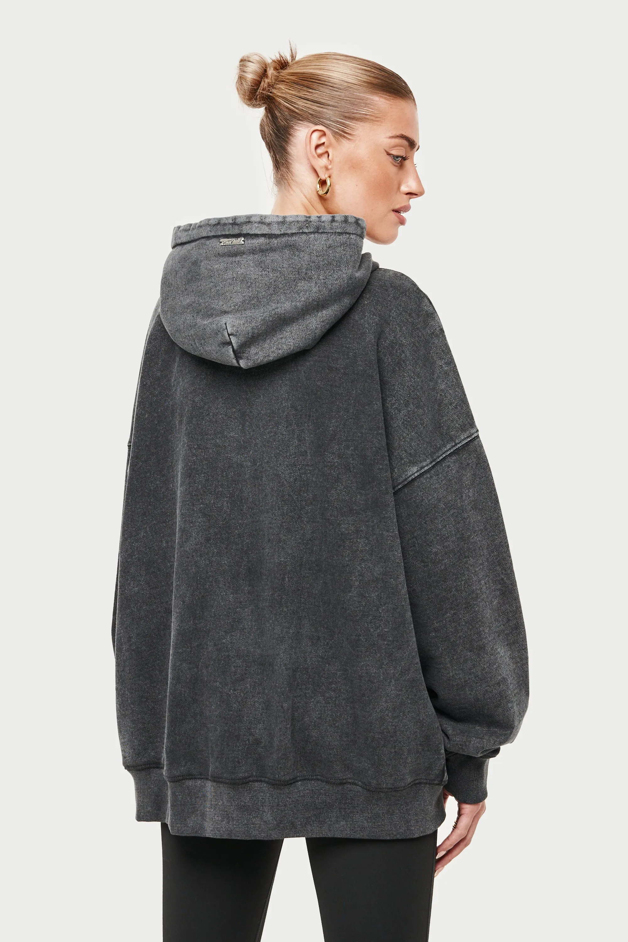OVERSIZED ZIP THROUGH HOODIE - ACID WASH