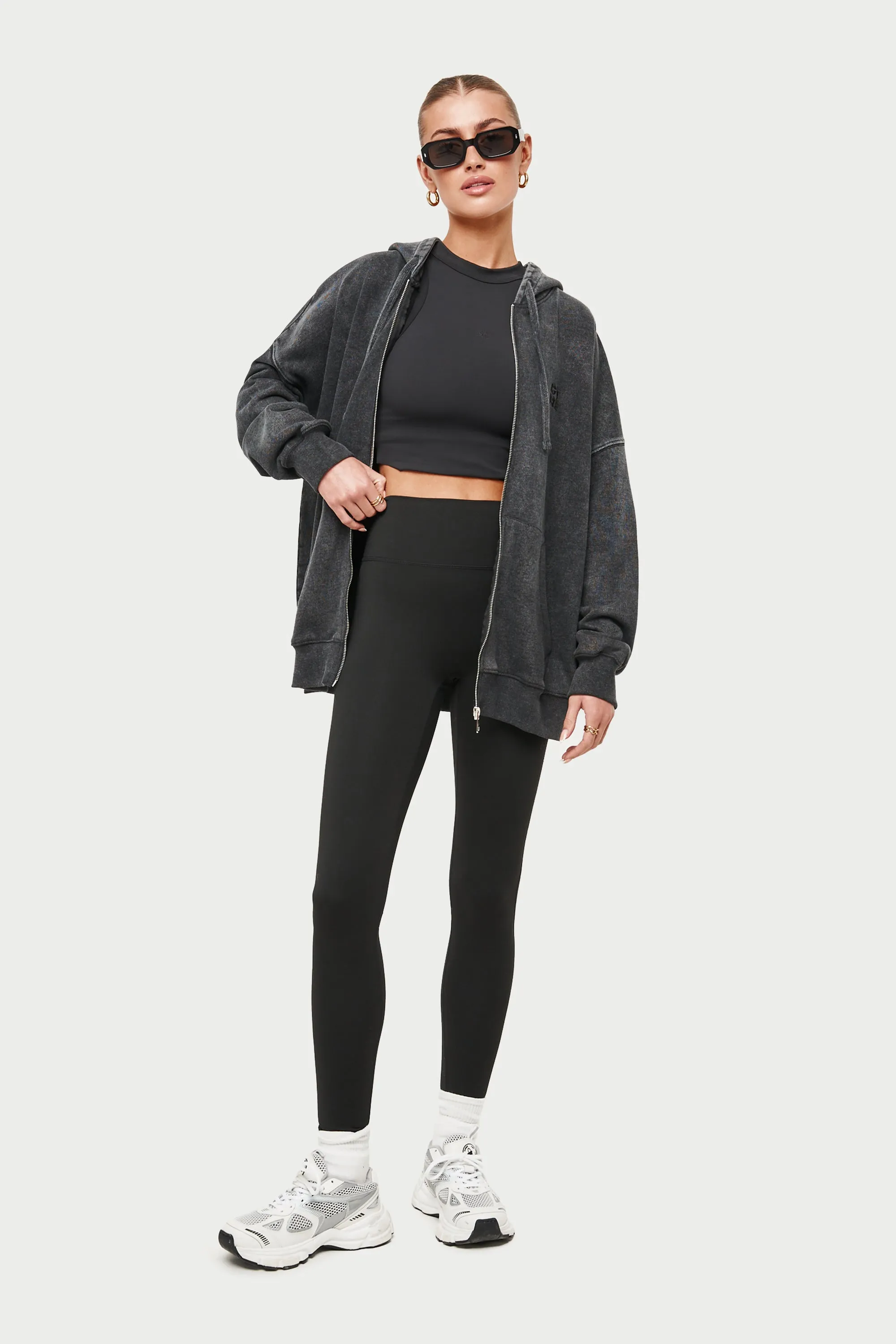 OVERSIZED ZIP THROUGH HOODIE - ACID WASH