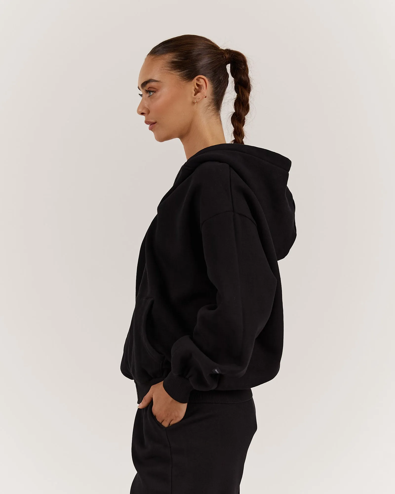 OVERSIZED ZIP UP HOODIE - BLACK