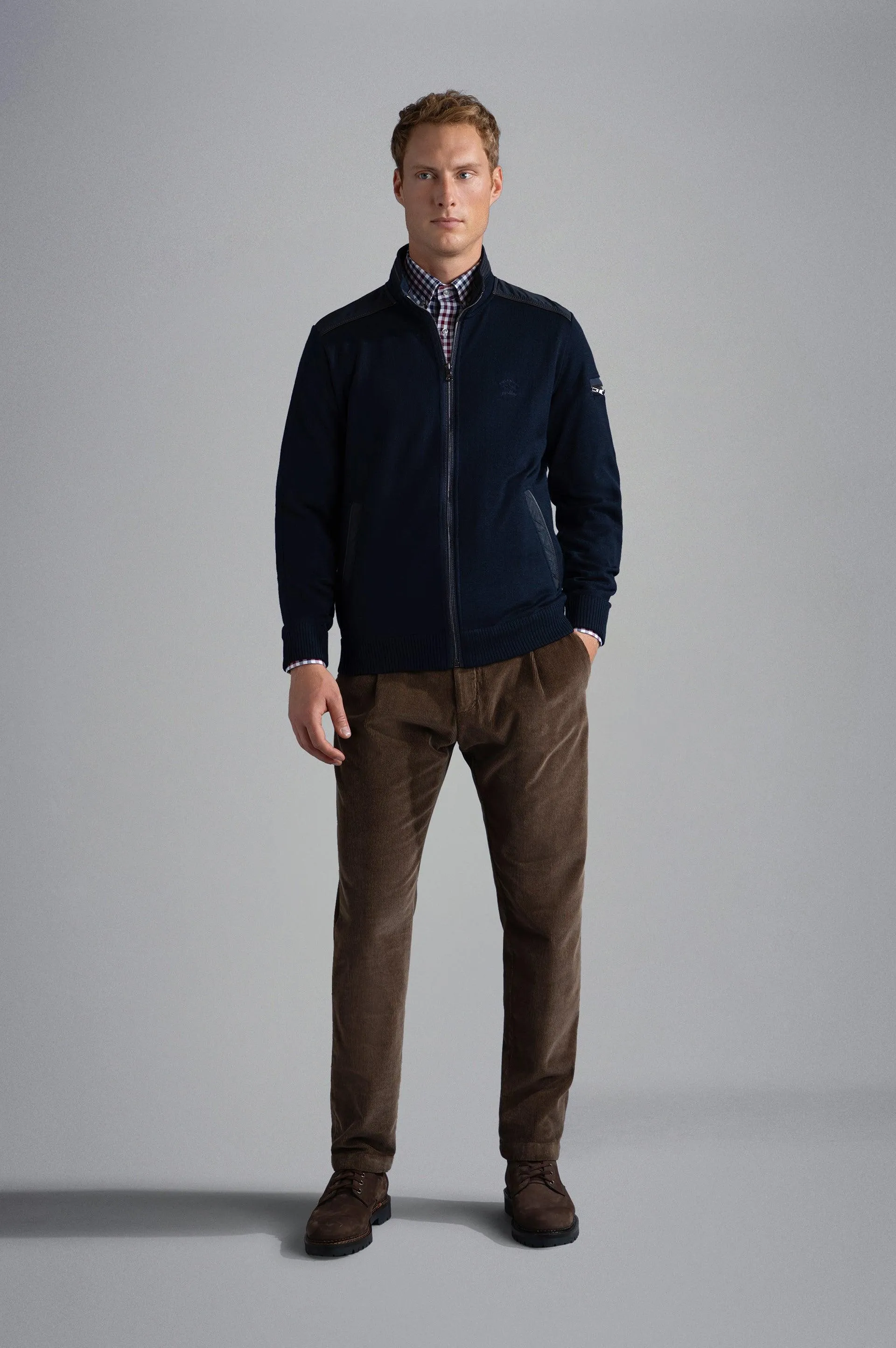 Paul & Shark - Cardigan zip de laine avec nylon aux épaules