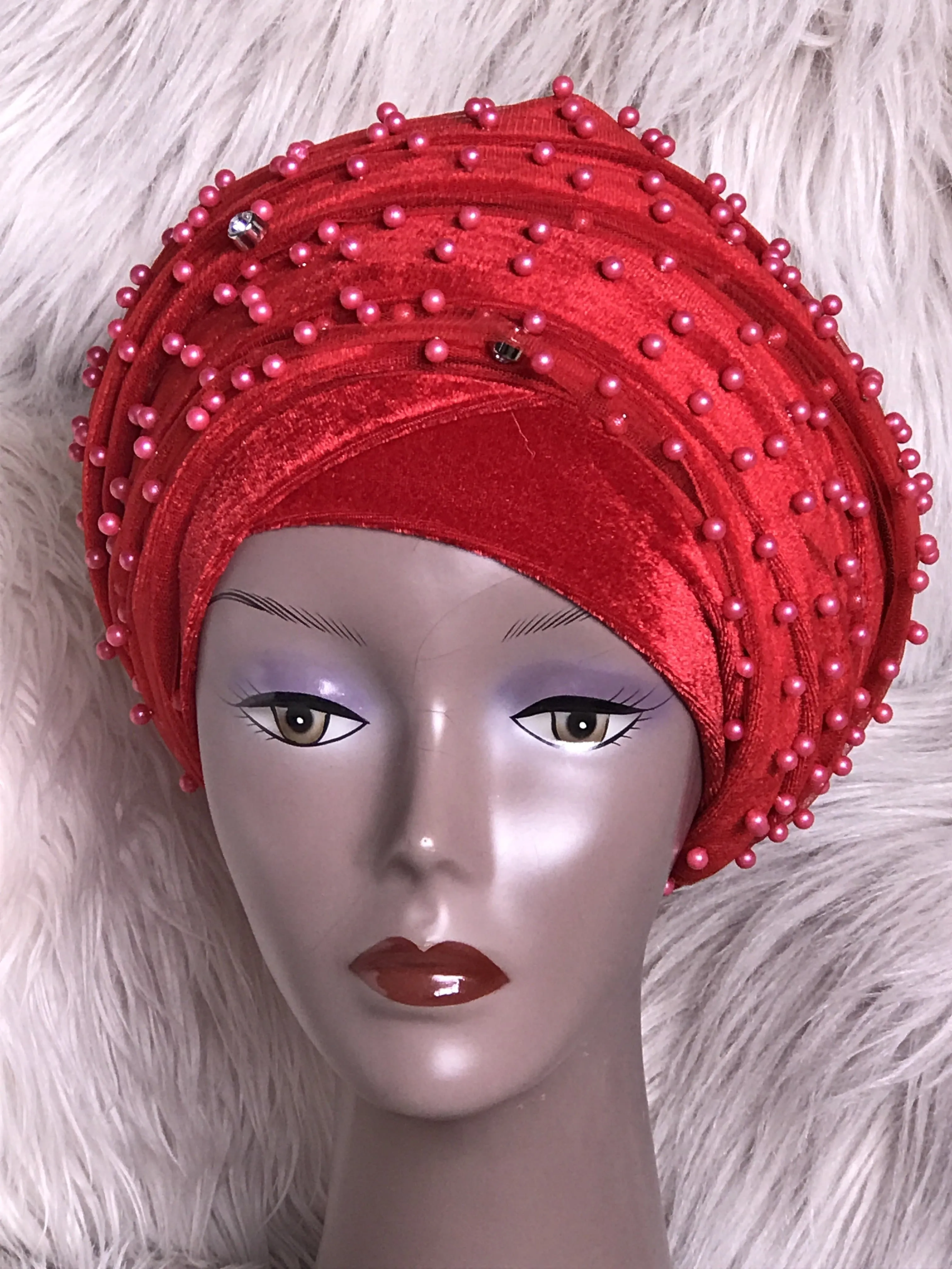 Pearl Beaded Velvet Turban Head Wrap - Extra Large