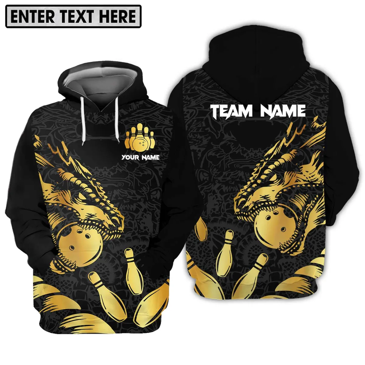 Personalized Name Golden Dragon Bowling 3D Sweatshirt Hoodie, Idea Gift for Bowling Lovers