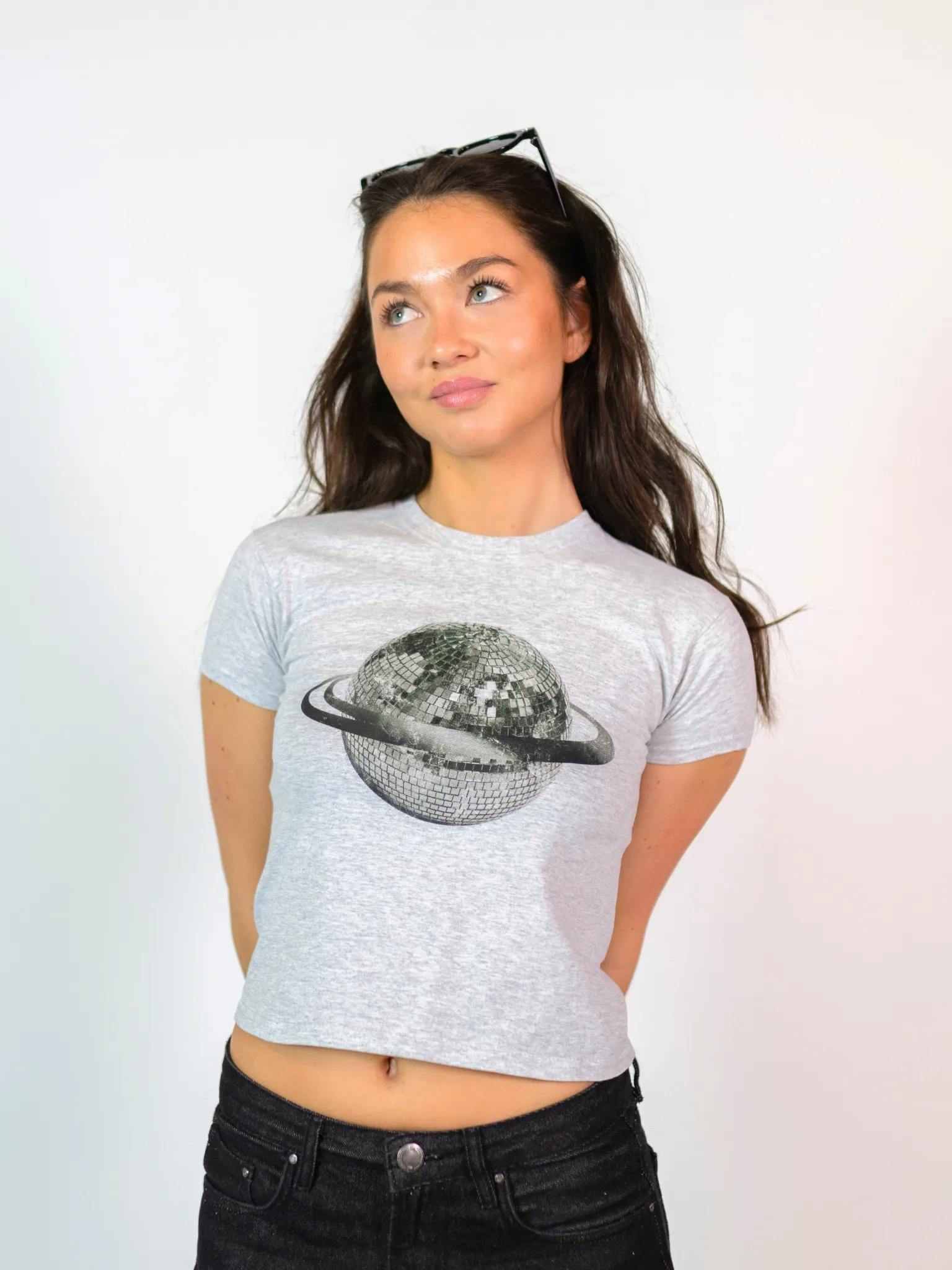 PLANET DISCO (sort), BABY TEE - GRÅ