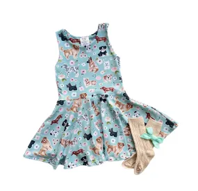 Puppy on Mint Twirl Dress