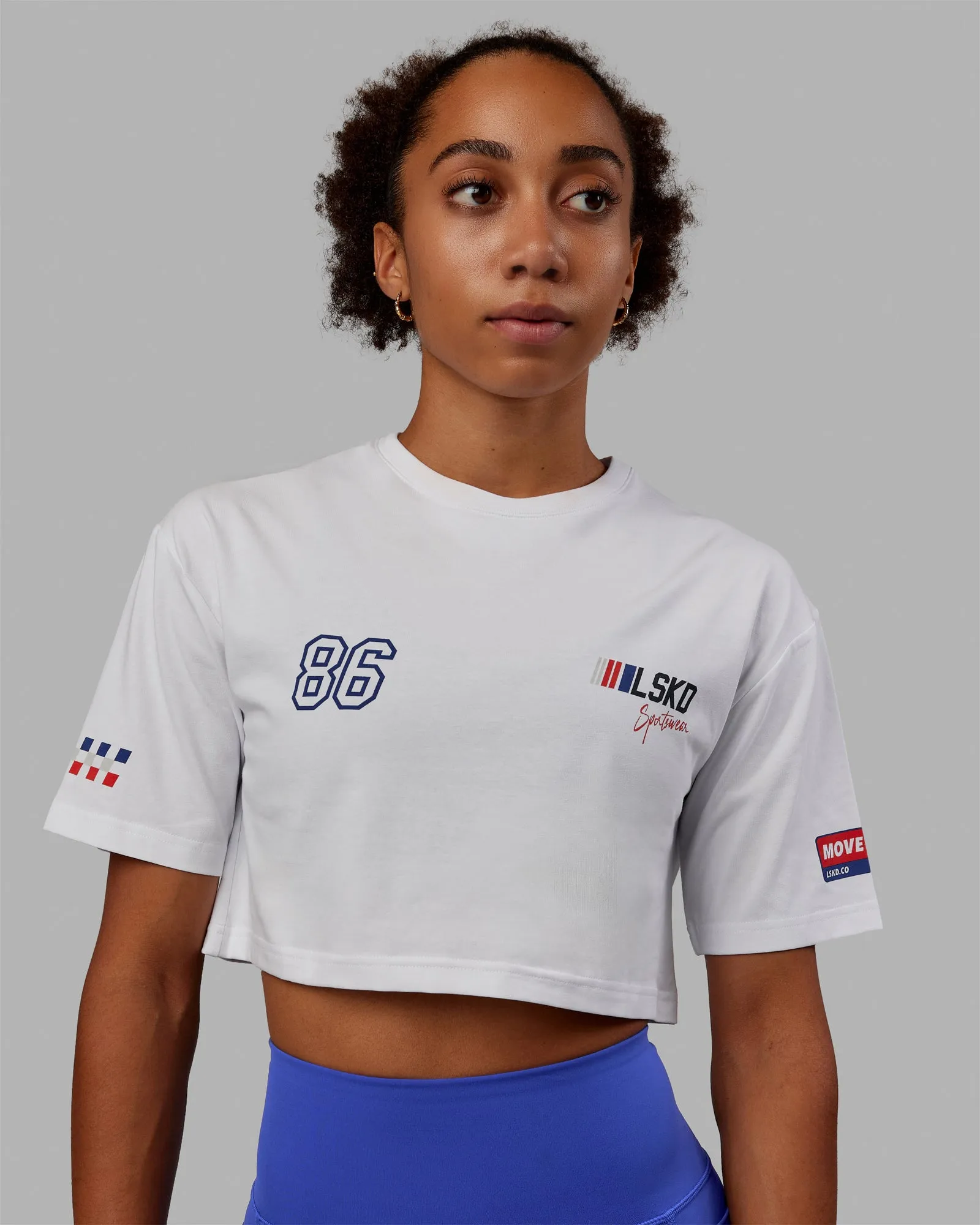 White-Navy Cropped FLX Cotton Tee by Redline