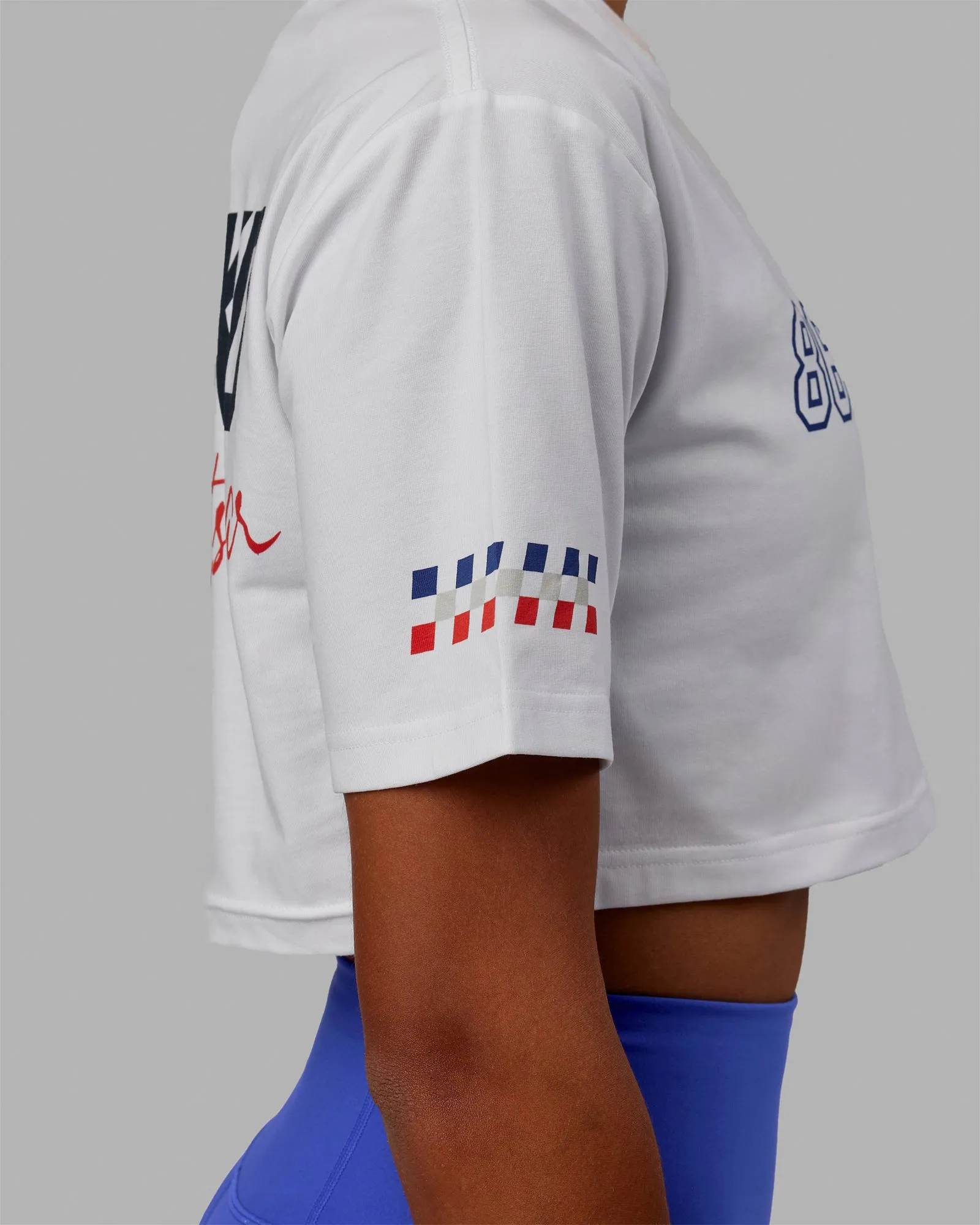White-Navy Cropped FLX Cotton Tee by Redline